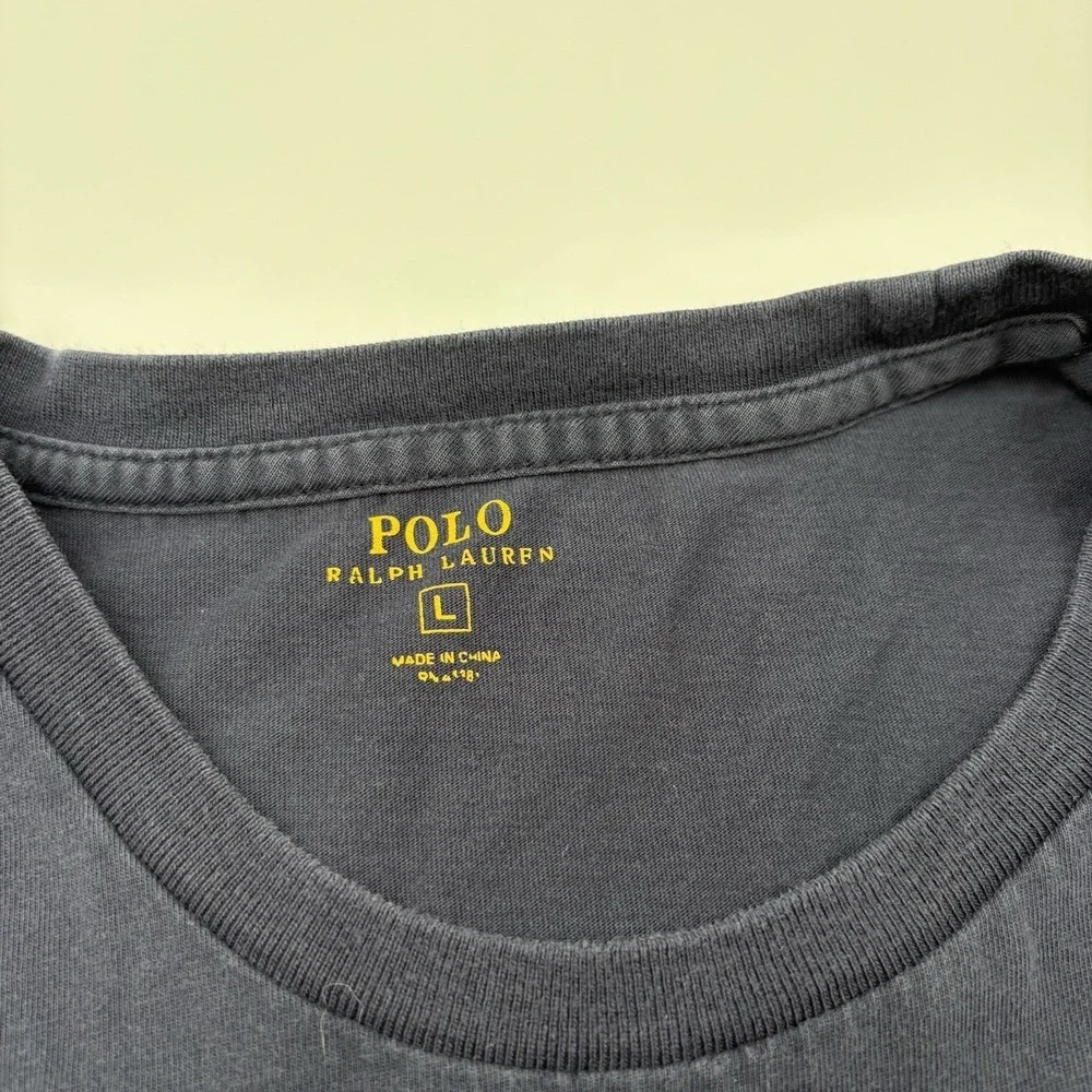 Polo Ralph Lauren Men's Large Navy Blue Crewneck Pocket T-Shirt Red Pony Flawed